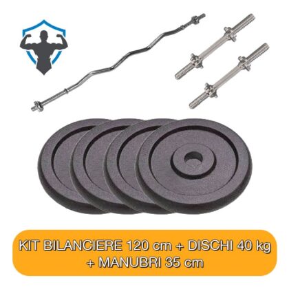 Kit Bilanciere 120 cm, Manubri e Dischi Pesi in ghisa 40 kg