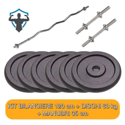 Kit Bilanciere 120 cm, Manubri e Dischi Pesi in ghisa 60 kg