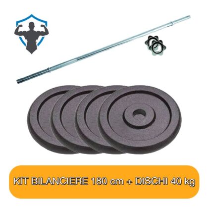 Kit Bilanciere 180 cm e Dischi Pesi in ghisa 40 kg