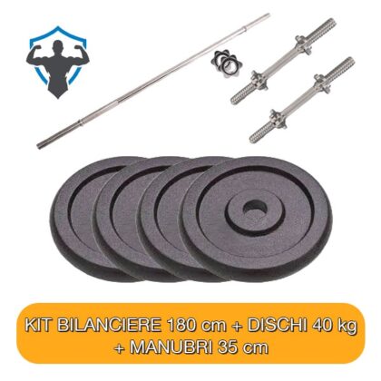 Kit Bilanciere 180 cm, Manubri e Dischi Pesi in ghisa 40 kg
