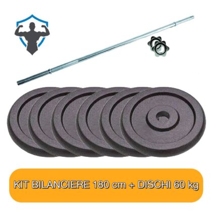 Kit Bilanciere 180 cm e Dischi Pesi in ghisa 60 kg