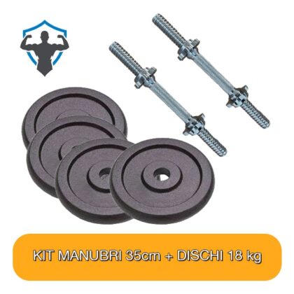 Kit Coppia Manubri 35 cm e Dischi Pesi in ghisa 18 kg