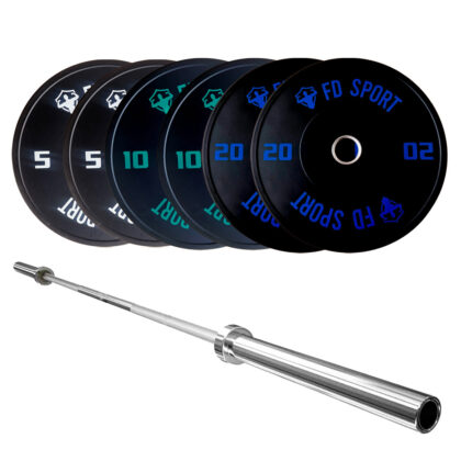 Kit Bilanciere Olimpico 220cm e 70kg Dischi Bumper foro 50mm FD Sport