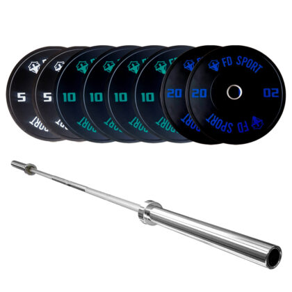 Kit Bilanciere Olimpico 220cm e 90kg Dischi Bumper foro 50mm FD Sport