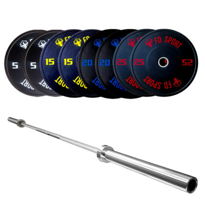 Kit Bilanciere Olimpico 130kg Dischi Bumper foro 50mm FD Sport